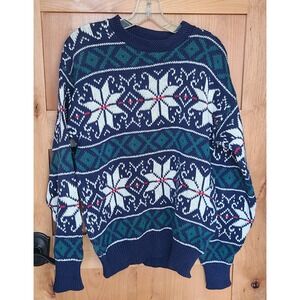 Vintage Pure Stuff Blue 100% Cotton MEDIUM Nordic Scandinavian Sweater Scandi
